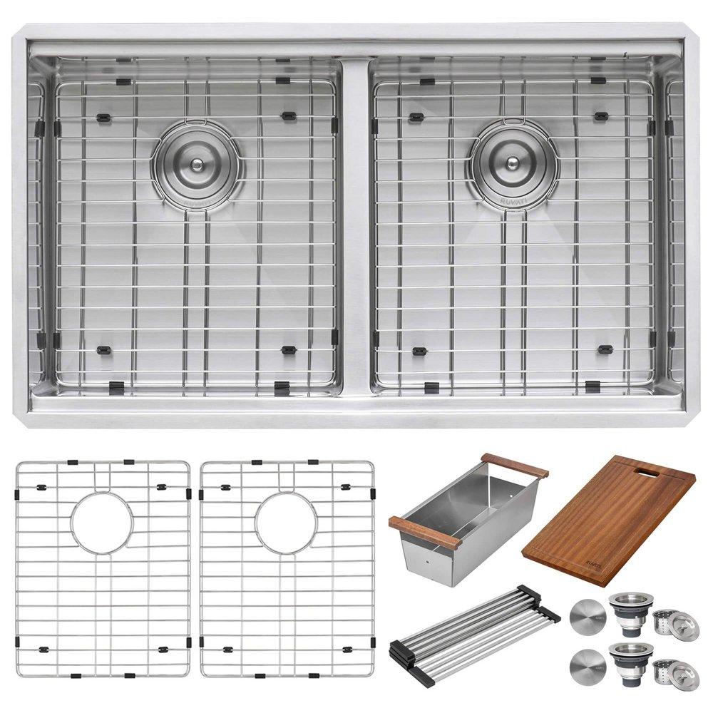 URBANA 33" UNDERMOUNT DOUBLE BASIN STAINLESS STEEL KITCHEN SINK 