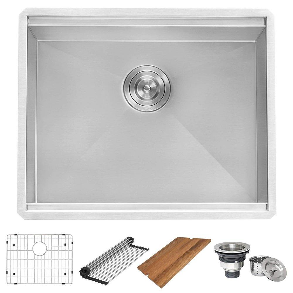 ROMA 23" UNDERMOUNT SINGLE BASIN STAINLESS STEEL KITCHEN SINK WITH BASIN RACK 