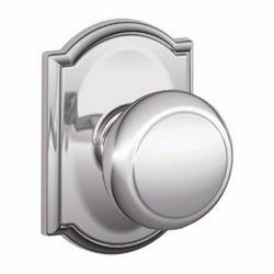 Passage Door Knob Set with Decorative Camelot Trim in Polished Chrome