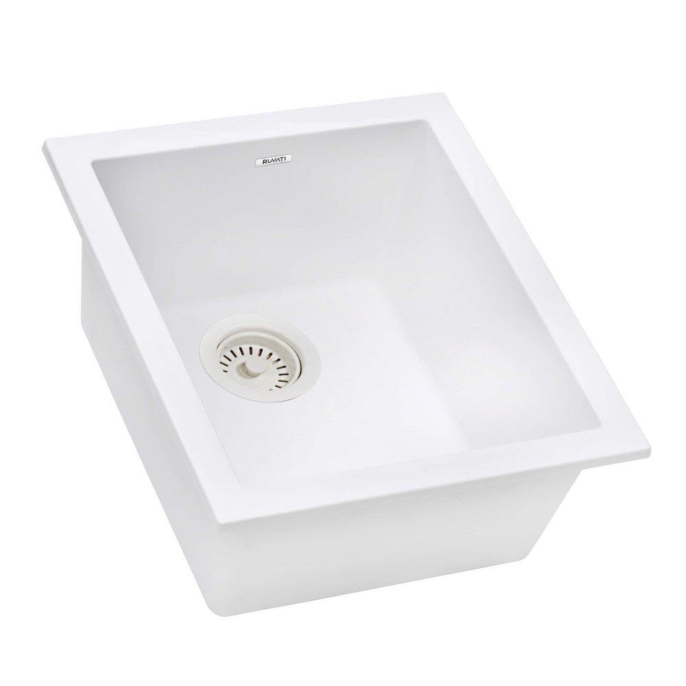 15 X 17 INCH GRANITE COMPOSITE UNDERMOUNT SINGLE BOWL WET BAR PREP SINK - ARCTIC WHITE - RVG2016WH 