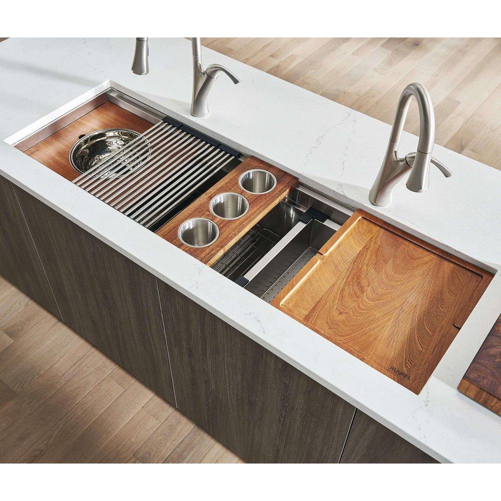 45 in. Undermount Stainless Steel Single Bowl Workstation Kitchen Sink 