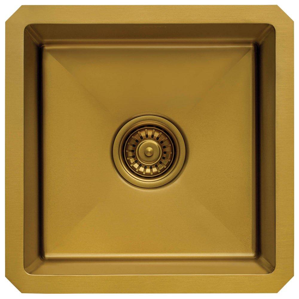 15-INCH POLISHED BRASS MATTE GOLD STAINLESS STEEL UNDERMOUNT BAR PREP 16 GAUGE KITCHEN SINK - RVH7015GG 