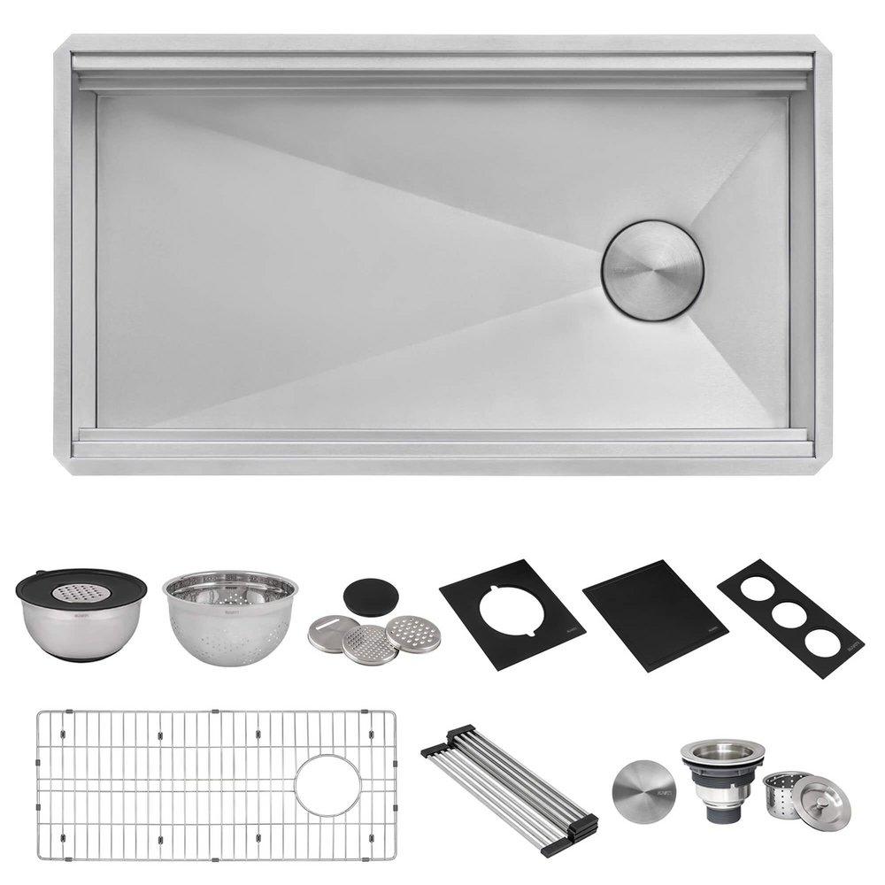 33-INCH WORKSTATION TWO-TIERED LEDGE KITCHEN SINK UNDERMOUNT 16 GAUGE STAINLESS STEEL - RVH8224 