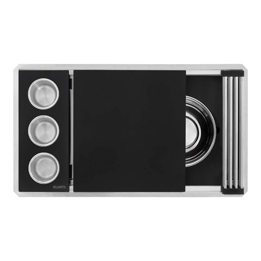 33-INCH WORKSTATION TWO-TIERED LEDGE KITCHEN SINK UNDERMOUNT 16 GAUGE STAINLESS STEEL - RVH8224 