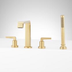 Two Handle Roman Tub Faucet and Hand Shower in Brushed Gold (Trim Only)
