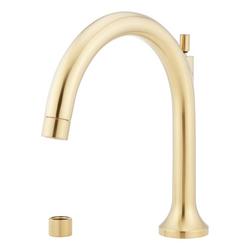 Deck Mounted Roman Tub Filler with Built-In Diverter and Hand Shower in Brushed Gold - Less Handles and Rough-In Valve