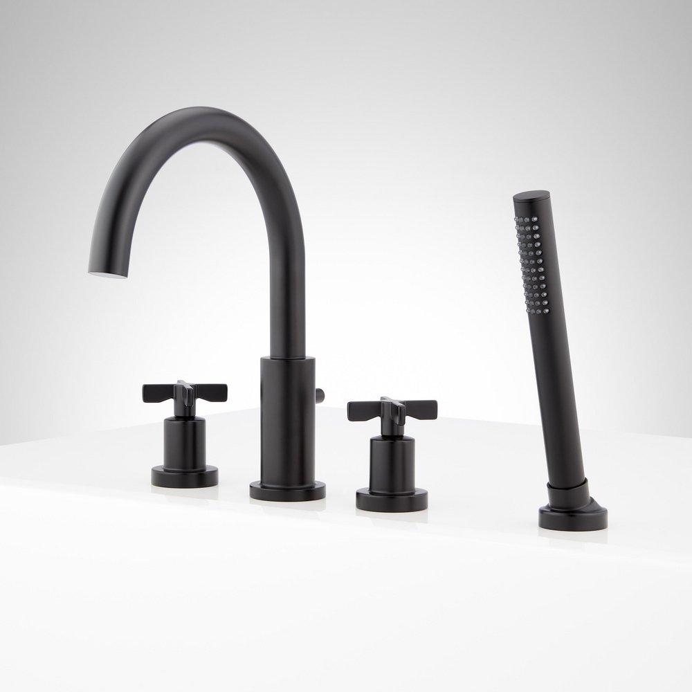 Signature Hardware Matte Black Two Handle Roman Tub Faucet with Hand Shower (Trim Only) 