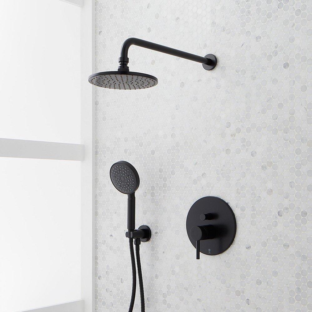 LATTIMORE SHOWER SYSTEM WITH RAINFALL SHOWER HEAD & HAND SHOWER - MATTE BLACK 