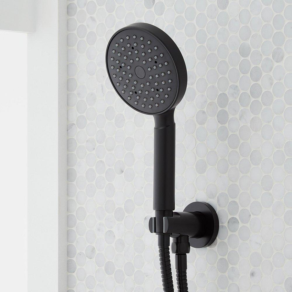 Signature Hardware Matte Black Single Handle Shower System with Rainfall Showerhead and Hand Shower 