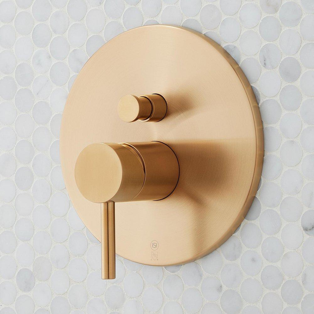 Signature Hardware Brushed Gold Single Handle Shower System with Rainfall Showerhead and Hand Shower 