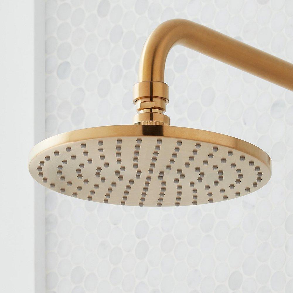 Signature Hardware Brushed Gold Single Handle Shower System with Rainfall Showerhead and Hand Shower 