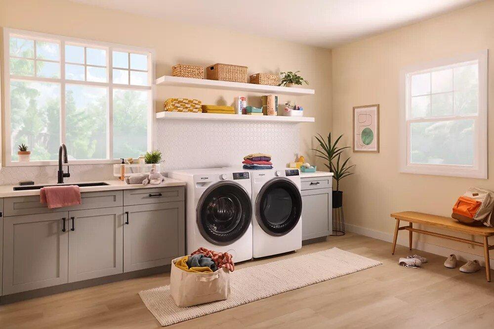Whirlpool White 27 in. 7.4 cu. ft. Smart Electric Front Load Dryer 
