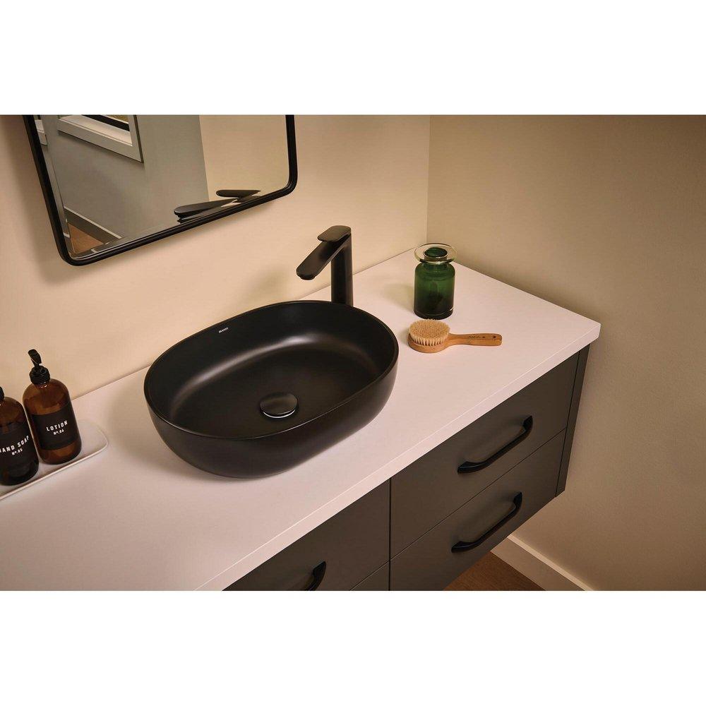 19-INCH MATTE BLACK EPISTONE SOLID SURFACE MODERN BATHROOM VESSEL SINK - RVB2119BK 