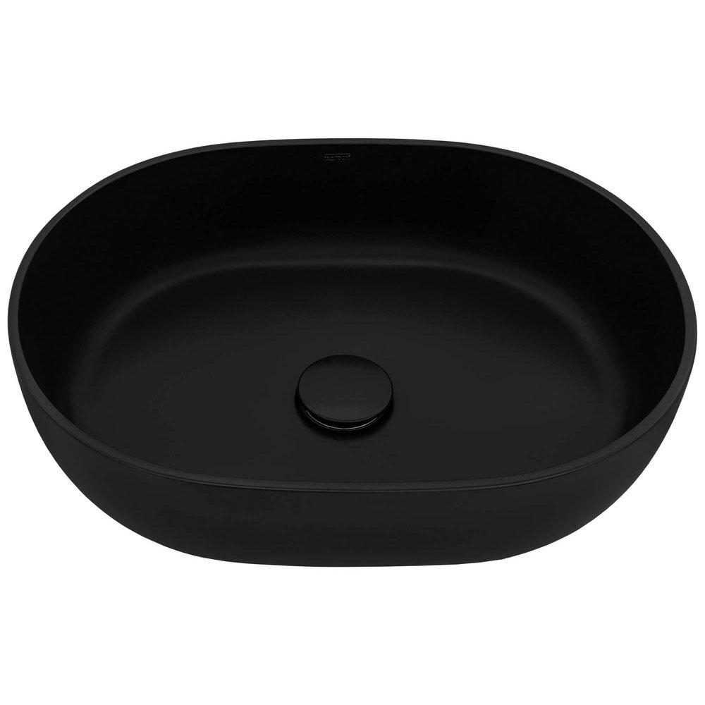 19-INCH MATTE BLACK EPISTONE SOLID SURFACE MODERN BATHROOM VESSEL SINK - RVB2119BK 