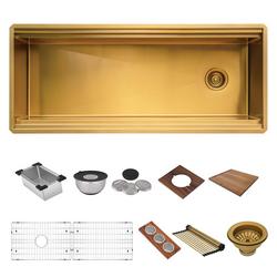 45 in. Undermount Stainless Steel Single Bowl Workstation Kitchen Sink in Matte Gold