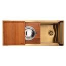 45-INCH POLISHED BRASS MATTE GOLD STAINLESS STEEL WORKSTATION TWO-TIERED LEDGE UNDERMOUNT KITCHEN SINK - RVH6333GG 