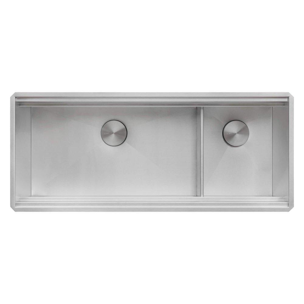 45-INCH DOUBLE BOWL WORKSTATION TWO-TIERED LEDGE KITCHEN SINK UNDERMOUNT 16 GAUGE STAINLESS STEEL - RVH8253 
