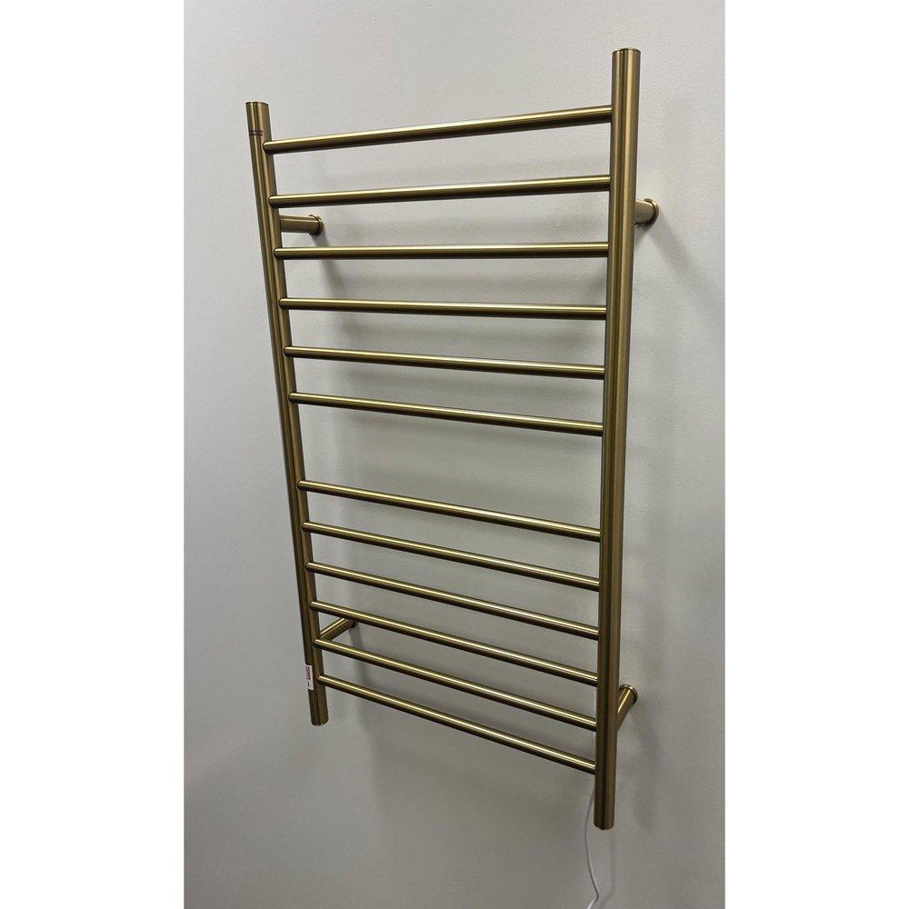 RADIANT LARGE HARDWIRED + PLUG-IN COMBO STRAIGHT 12 BAR TOWEL WARMER IN BRUSHED BRONZE 