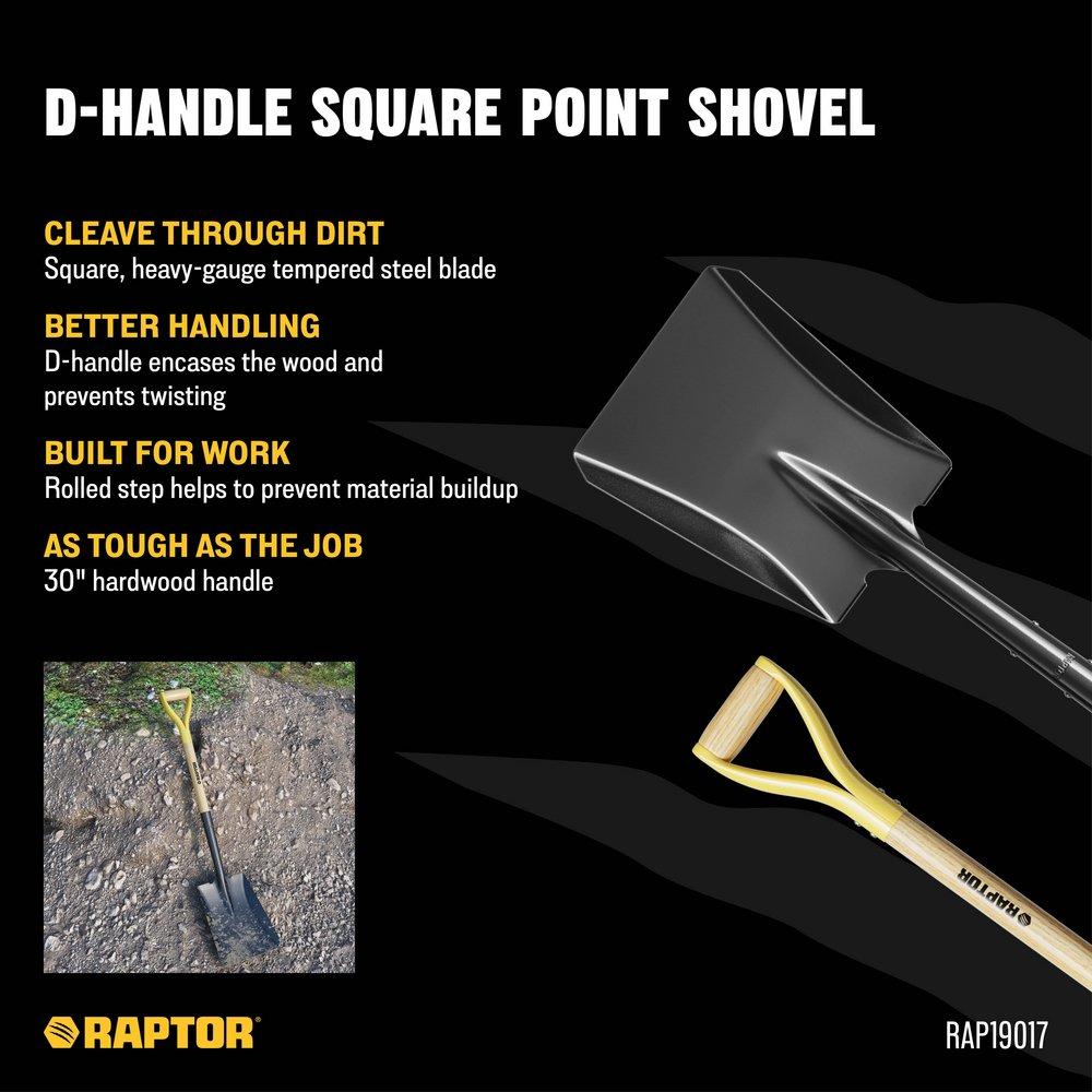 Square Point Shovel with 30 in. Ash Wood D-Grip Handle 