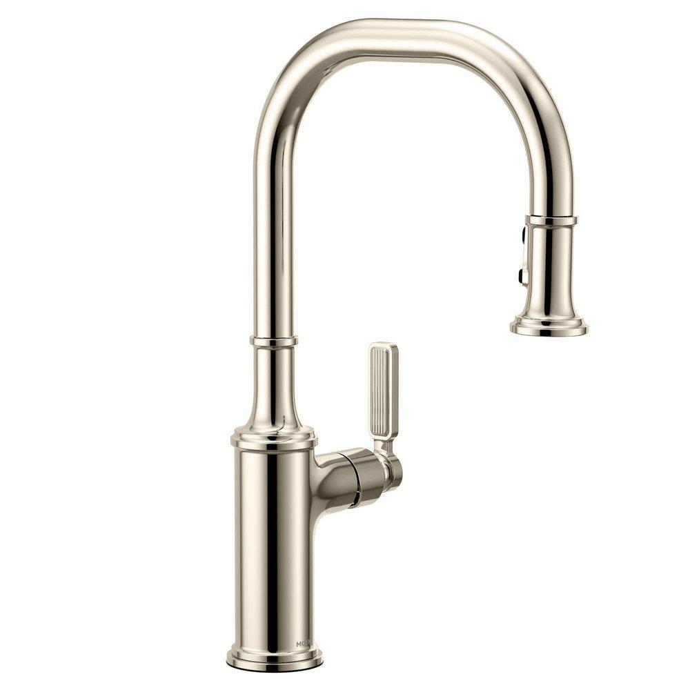 POLISHED NICKEL ONE-HANDLE HIGH ARC PULLDOWN KITCHEN FAUCET 