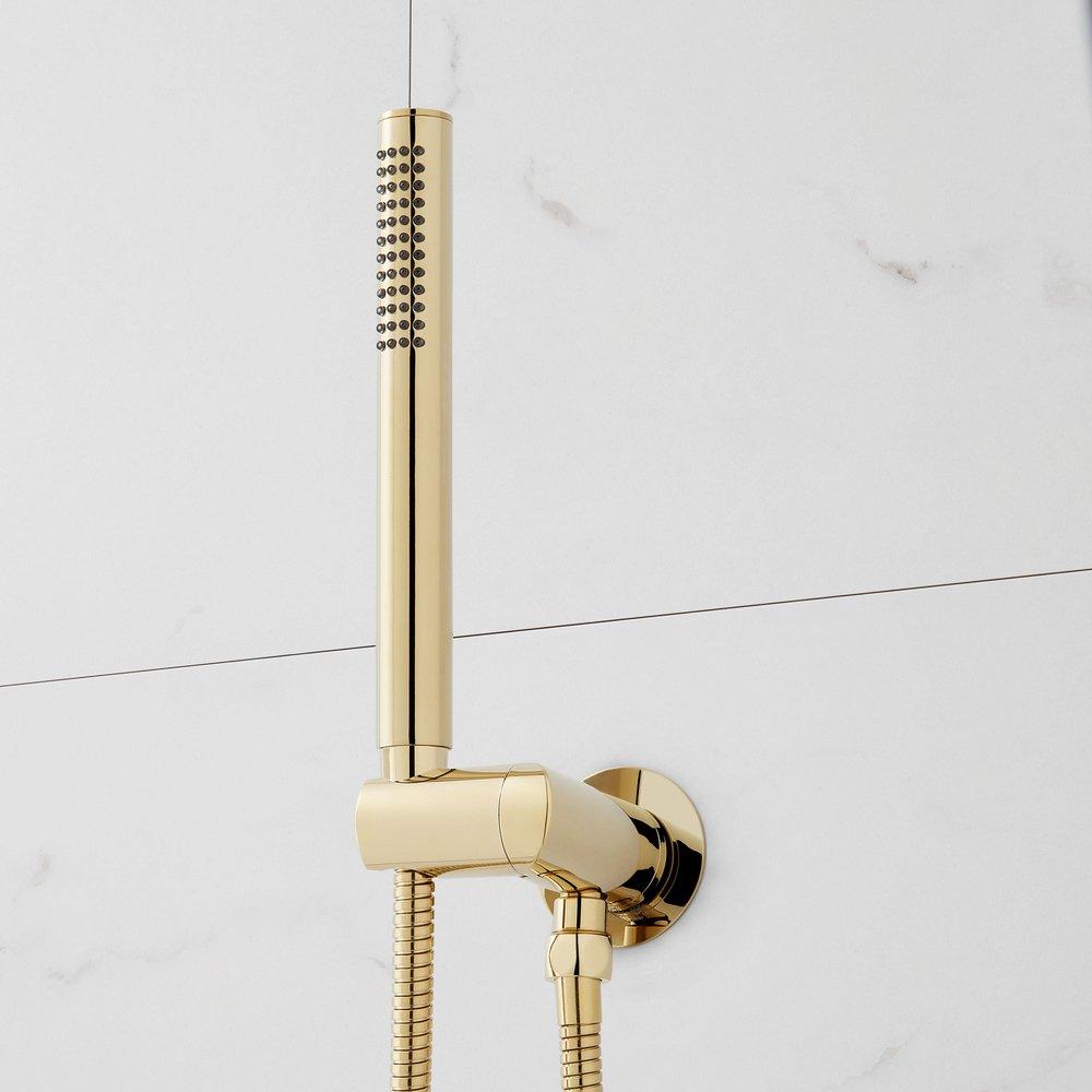 Three Handle Single Function Shower System Set in Polished Brass with Dual Showerheads and Hand Shower image number 4