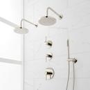 Three Handle Single Function Shower System Set in Polished Nickel with Dual Showerheads and Hand Shower