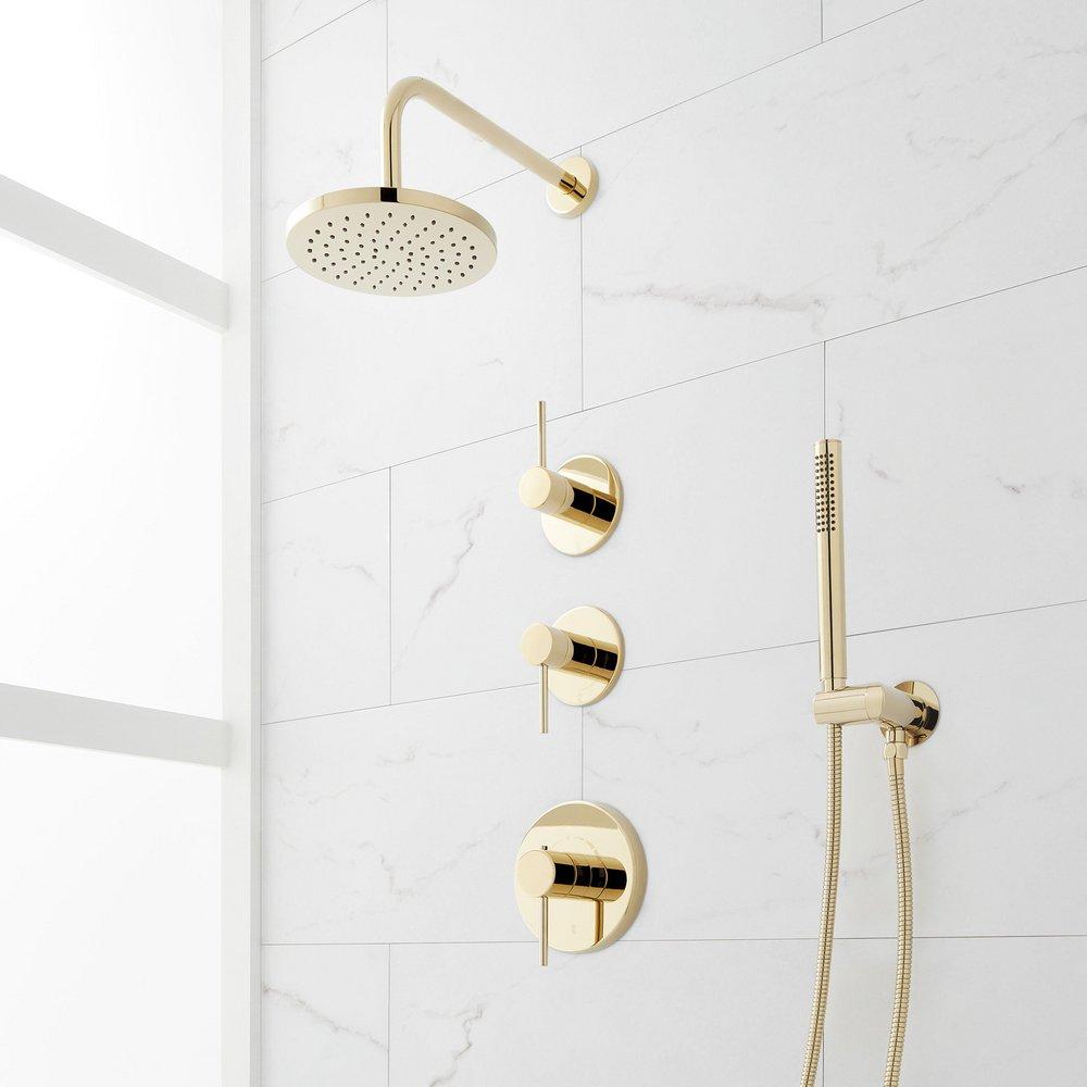 Three Handle Single Function Shower System in Polished Brass with Hand Shower image number 3
