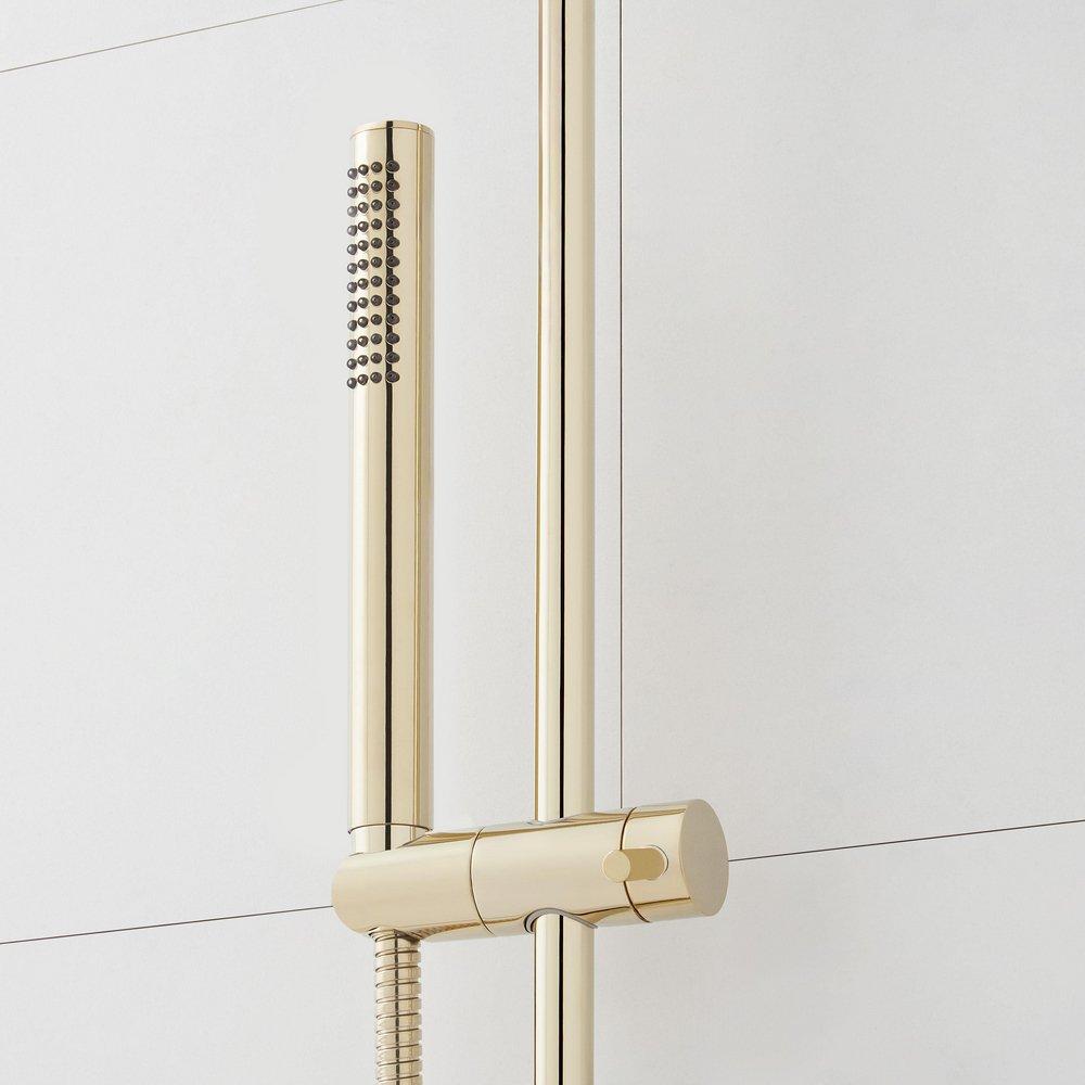 Three Handle Single Function Shower System Set in Polished Brass with Dual Showerheads, Slide Bar and Hand Shower image number 3