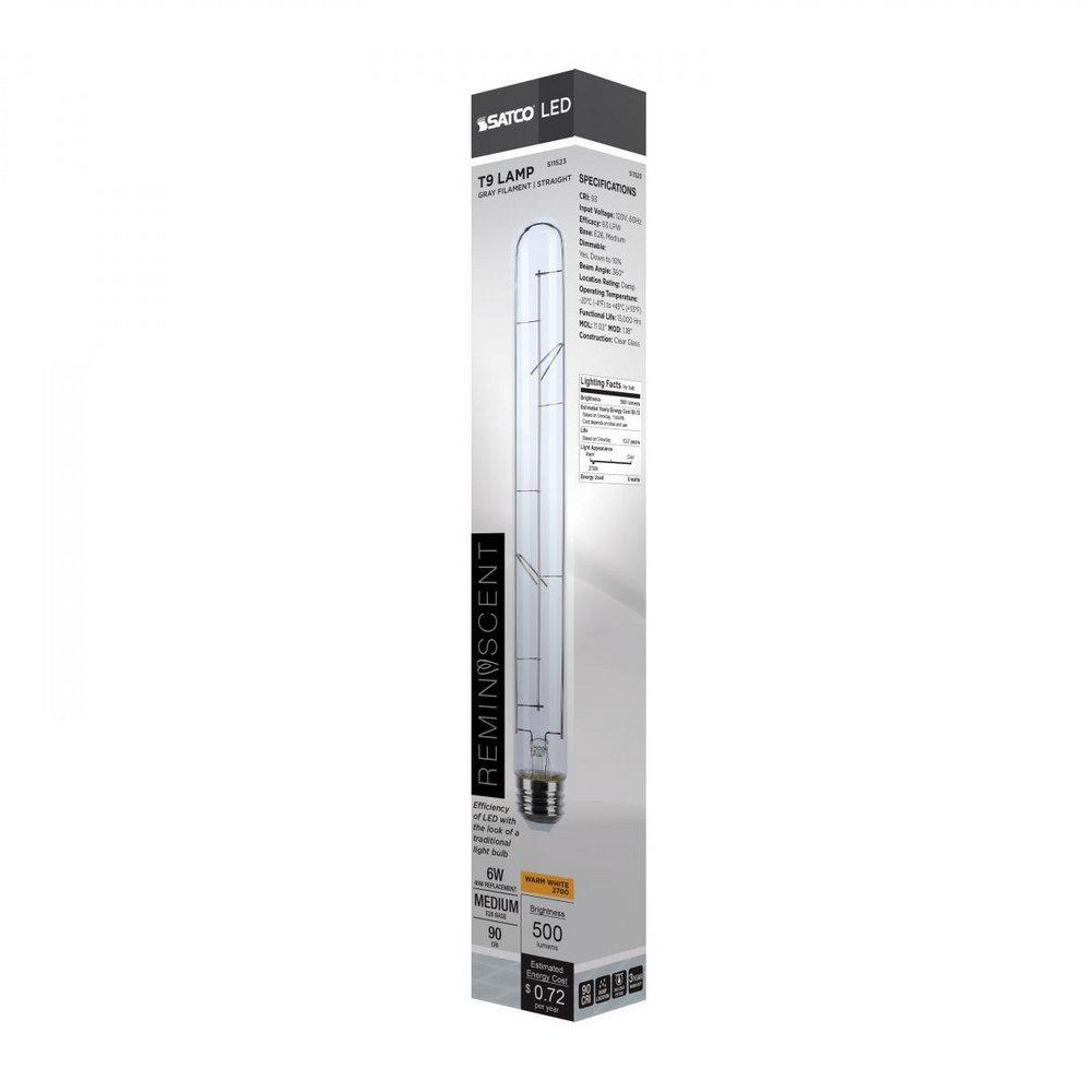 6W T9 LED Filament Bulb, 2700K, Medium Base, Straight Filament, Clear 