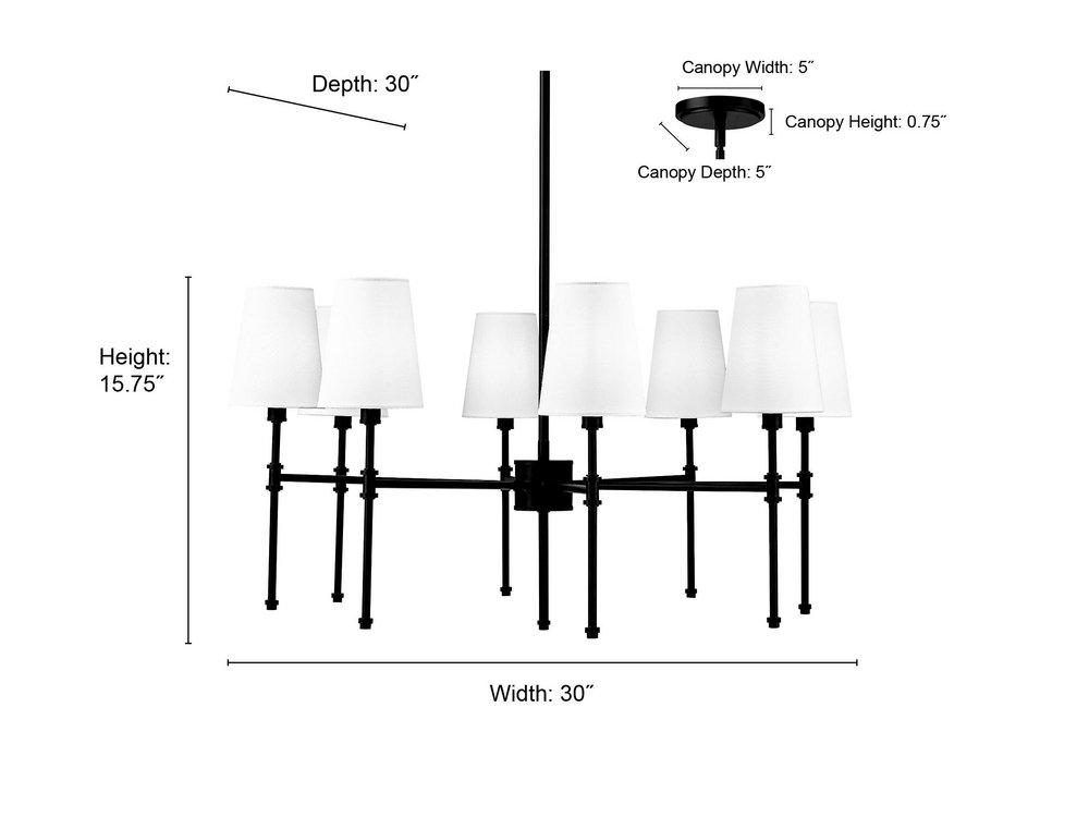 30 in. 8-Light Chandelier Ceiling Light in Matte Black 