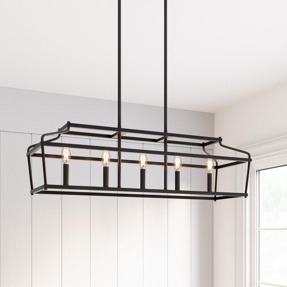34 in. 5-Light Island Light in Matte Black 
