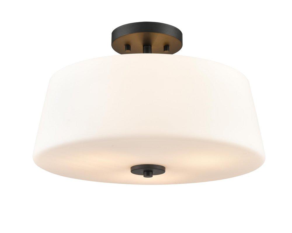 15-3/4 in. 3-Light Semi-Flush Mount Ceiling Light in Matte Black 