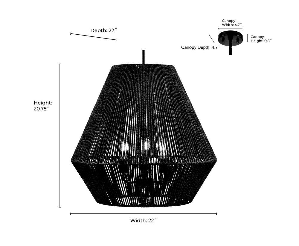 22 in. 3-Light Pendant Light in Matte Black 