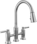 Two Handle Bridge Pull Down Kitchen Faucet in Arctic Stainless