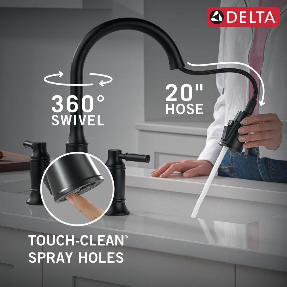 Two Handle Bridge Pull Down Kitchen Faucet in Matte Black 