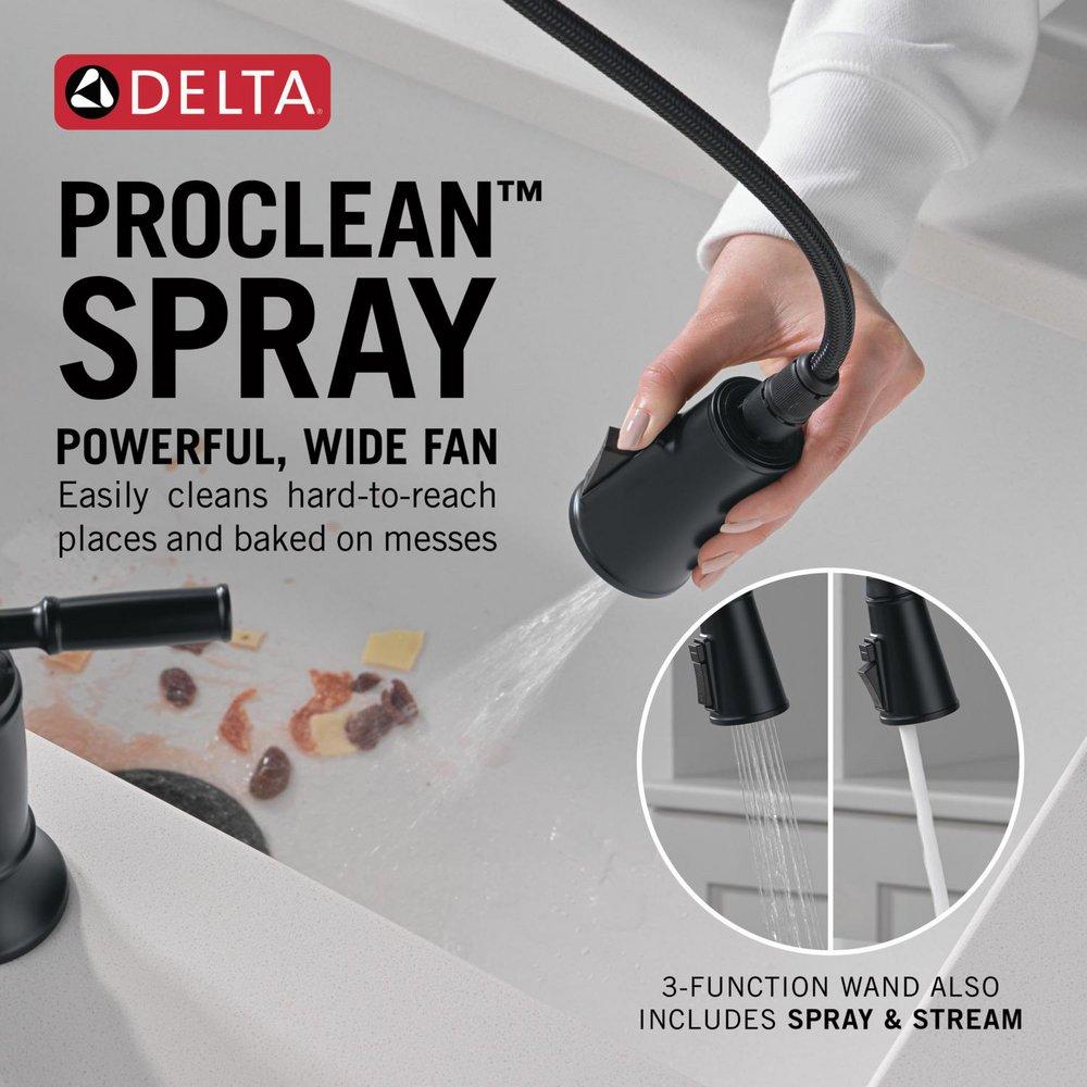 Two Handle Bridge Pull Down Kitchen Faucet in Matte Black 