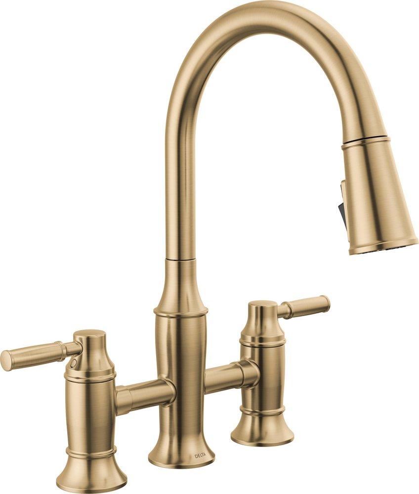 DELTA RENALDI TWO HANDLE PULL-DOWN BRIDGE KITCHEN FAUCET 