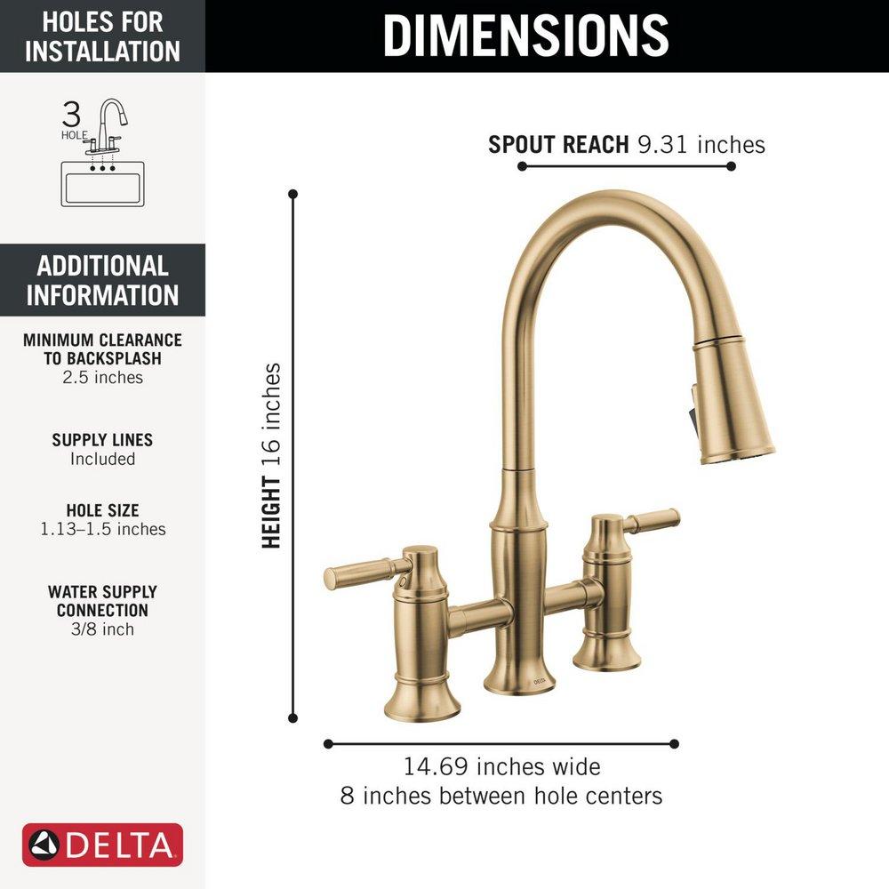 Two Handle Bridge Pull Down Kitchen Faucet in Arctic Stainless 