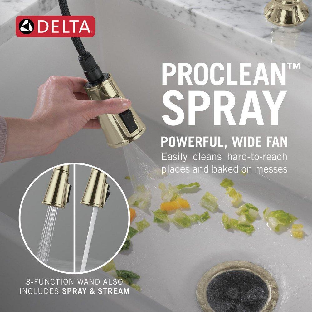 DELTA RENALDI TWO HANDLE PULL-DOWN BRIDGE KITCHEN FAUCET 