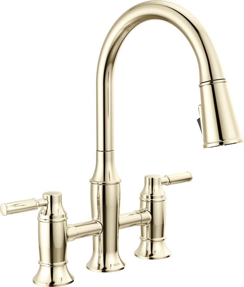 DELTA RENALDI TWO HANDLE PULL-DOWN BRIDGE KITCHEN FAUCET 