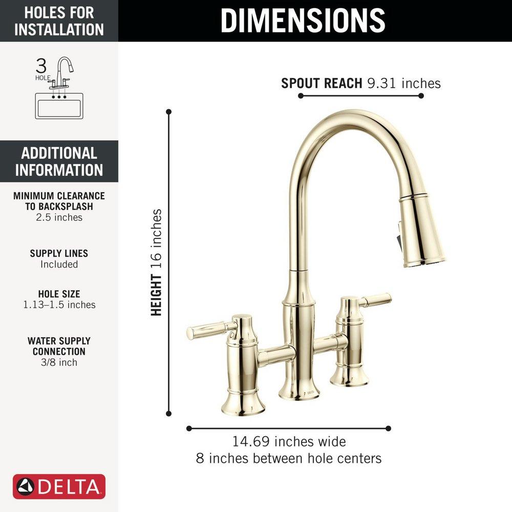 Two Handle Bridge Pull Down Kitchen Faucet in Arctic Stainless 