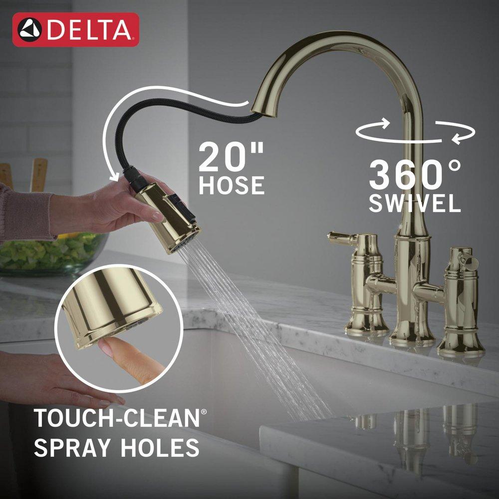 Two Handle Bridge Pull Down Kitchen Faucet in Arctic Stainless 