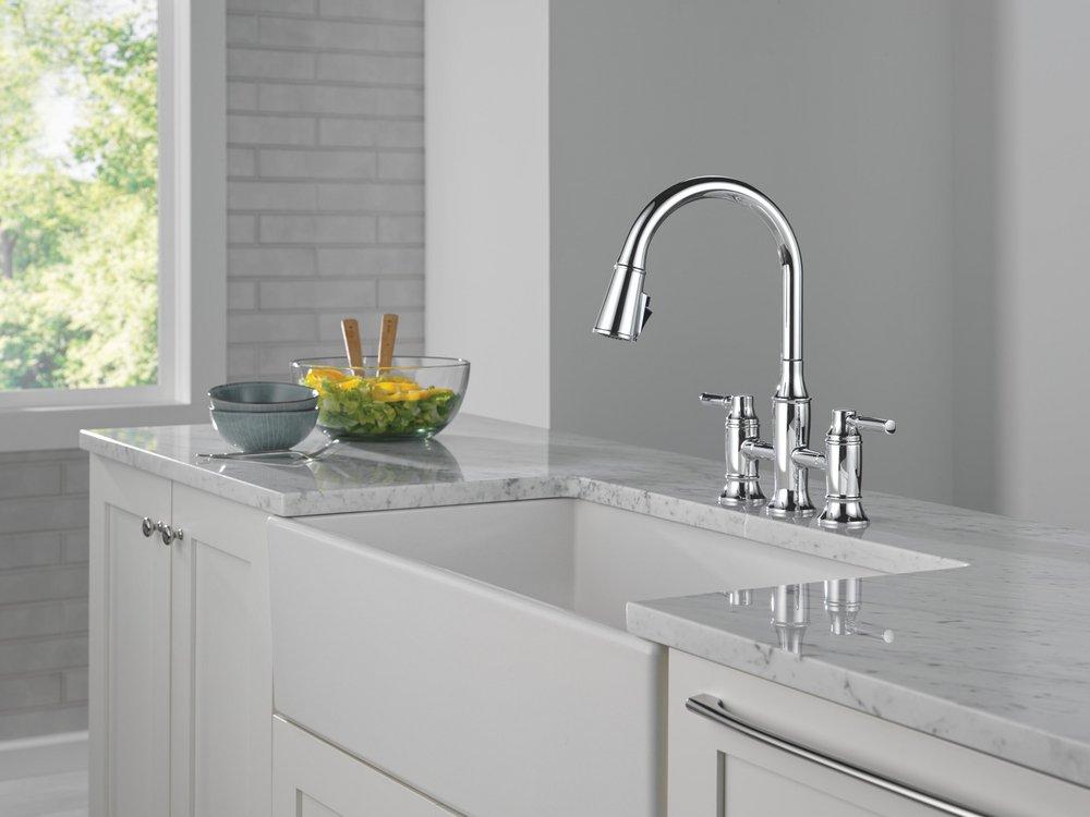 Two Handle Bridge Pull Down Kitchen Faucet in Lumicoat&reg; Chrome 