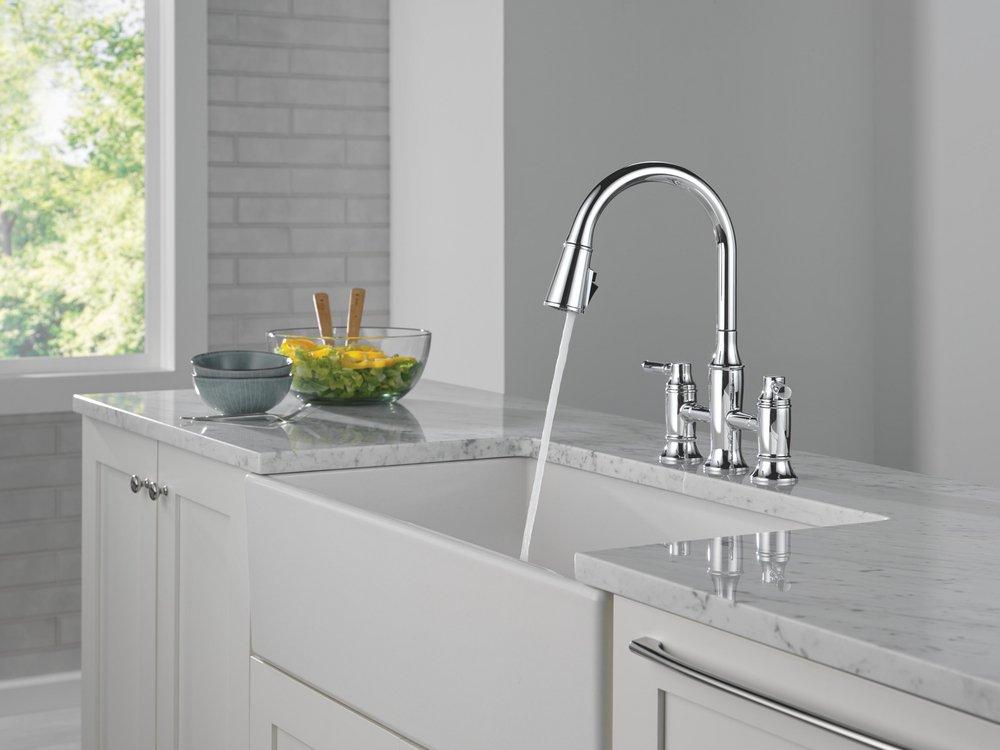 Two Handle Bridge Pull Down Kitchen Faucet in Lumicoat&reg; Chrome 