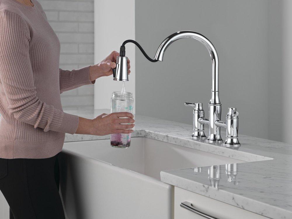 Two Handle Bridge Pull Down Kitchen Faucet in Lumicoat&reg; Chrome 