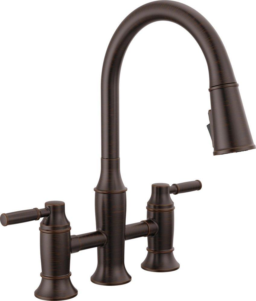 DELTA RENALDI TWO HANDLE PULL-DOWN BRIDGE KITCHEN FAUCET 