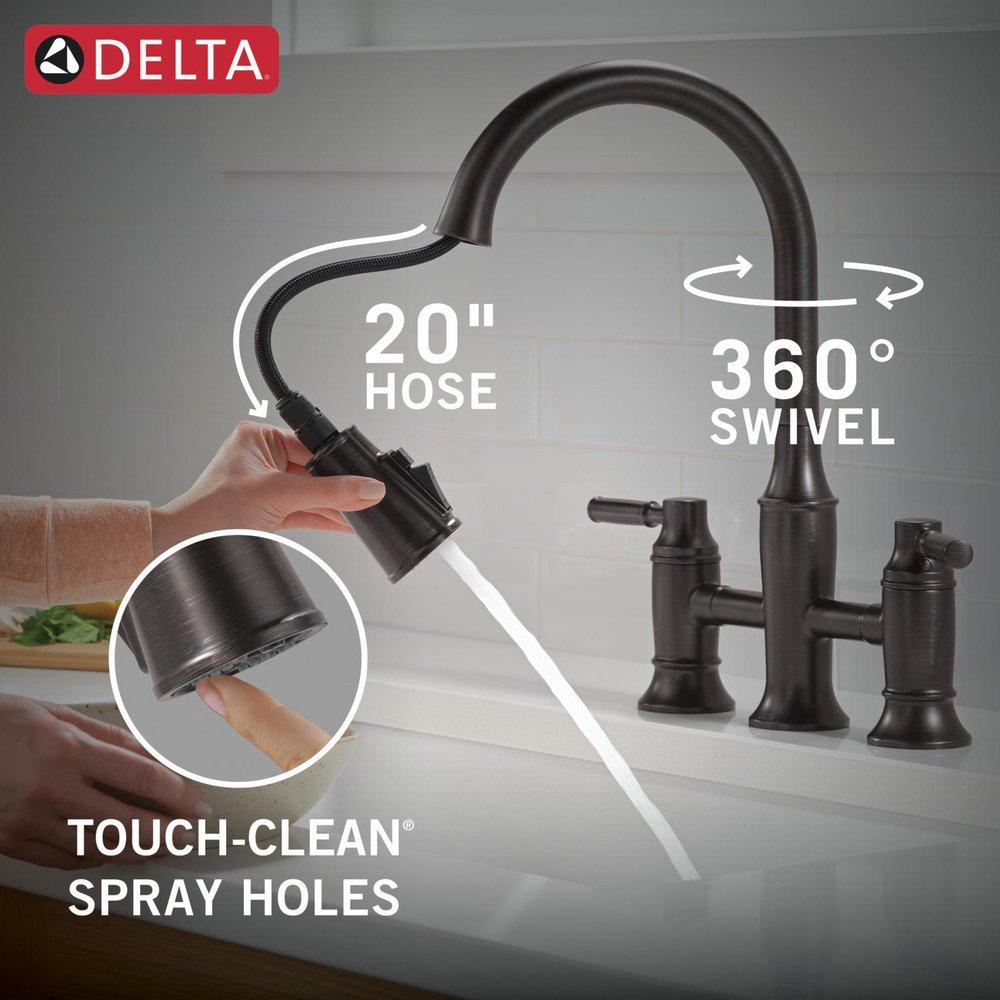 Two Handle Bridge Pull Down Kitchen Faucet in Venetian Bronze 