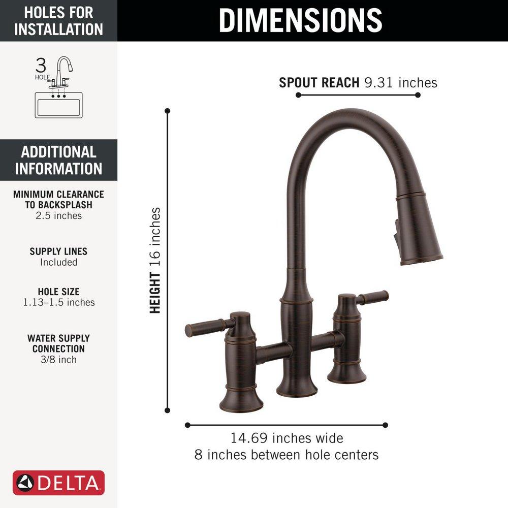 Two Handle Bridge Pull Down Kitchen Faucet in Venetian Bronze 