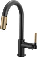 Single Handle Pull Down Bar Faucet in Matte Black with Brilliance® Luxe Gold®