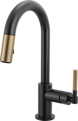 Single Handle Pull Down Bar Faucet in Matte Black with Brilliance&reg; Luxe Gold&reg;